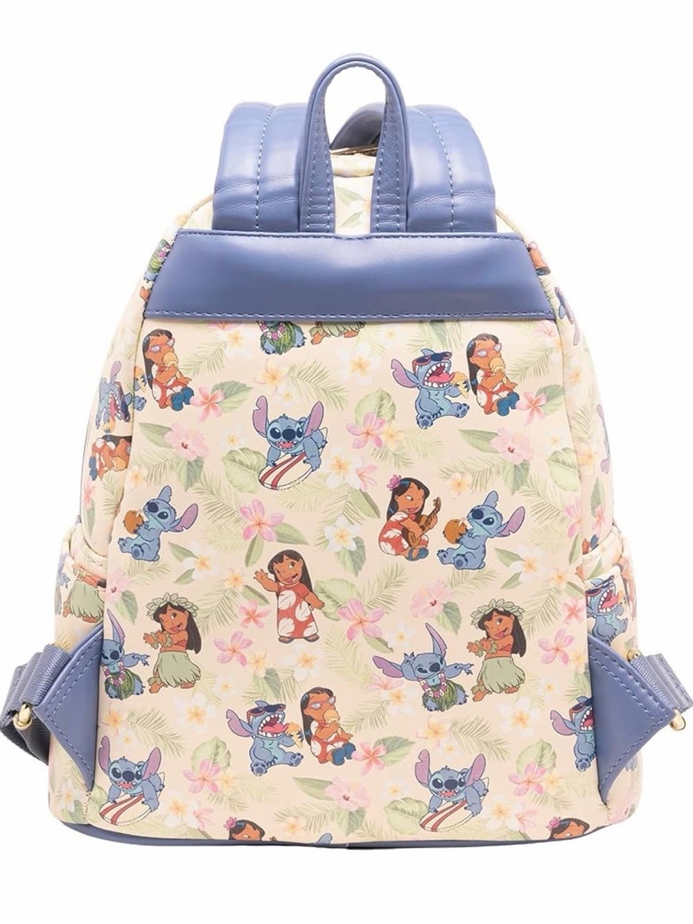 Loungefly Cream Floral Lilo & Stitch Mini Backpack with Blue Trim - Picture 2 of 3